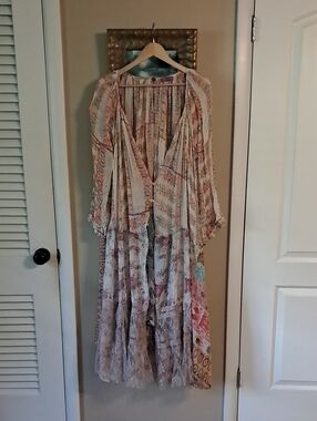 FP Upcycle Boho Floral Maxi Dress in Cream, Pink & Teal